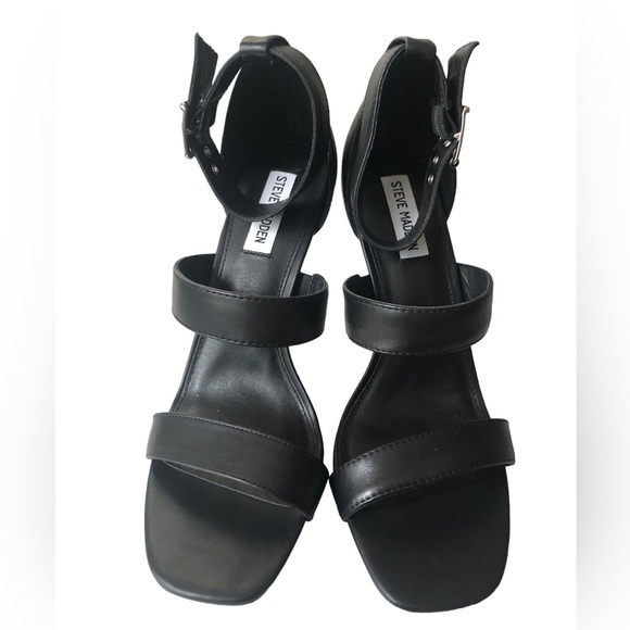 STEVE MADDEN Jelena Black Leather Square Toe Stiletto Heels Strappy Sexy Sz 10M - Picture 5 of 9